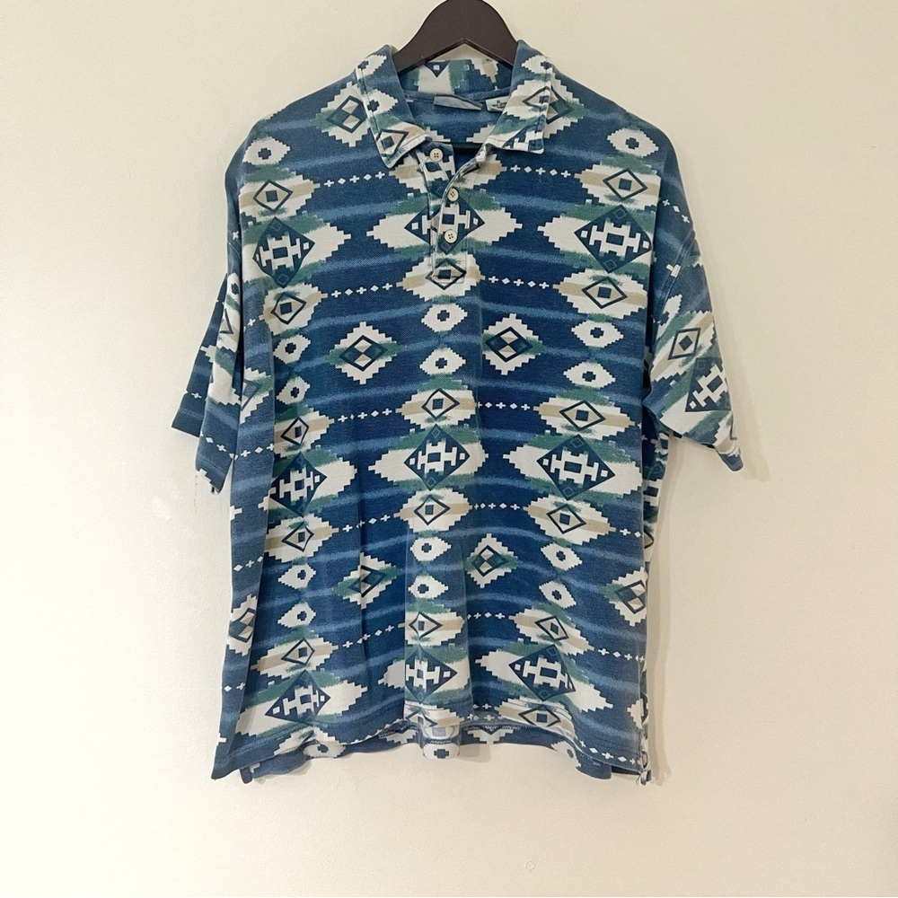 Vintage All Over Aztec Print Blue Polo